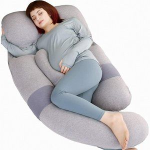 60 inch Pregnancy Body Pillow, Detachable U Grey Blue Velvet Jersey Sleeping